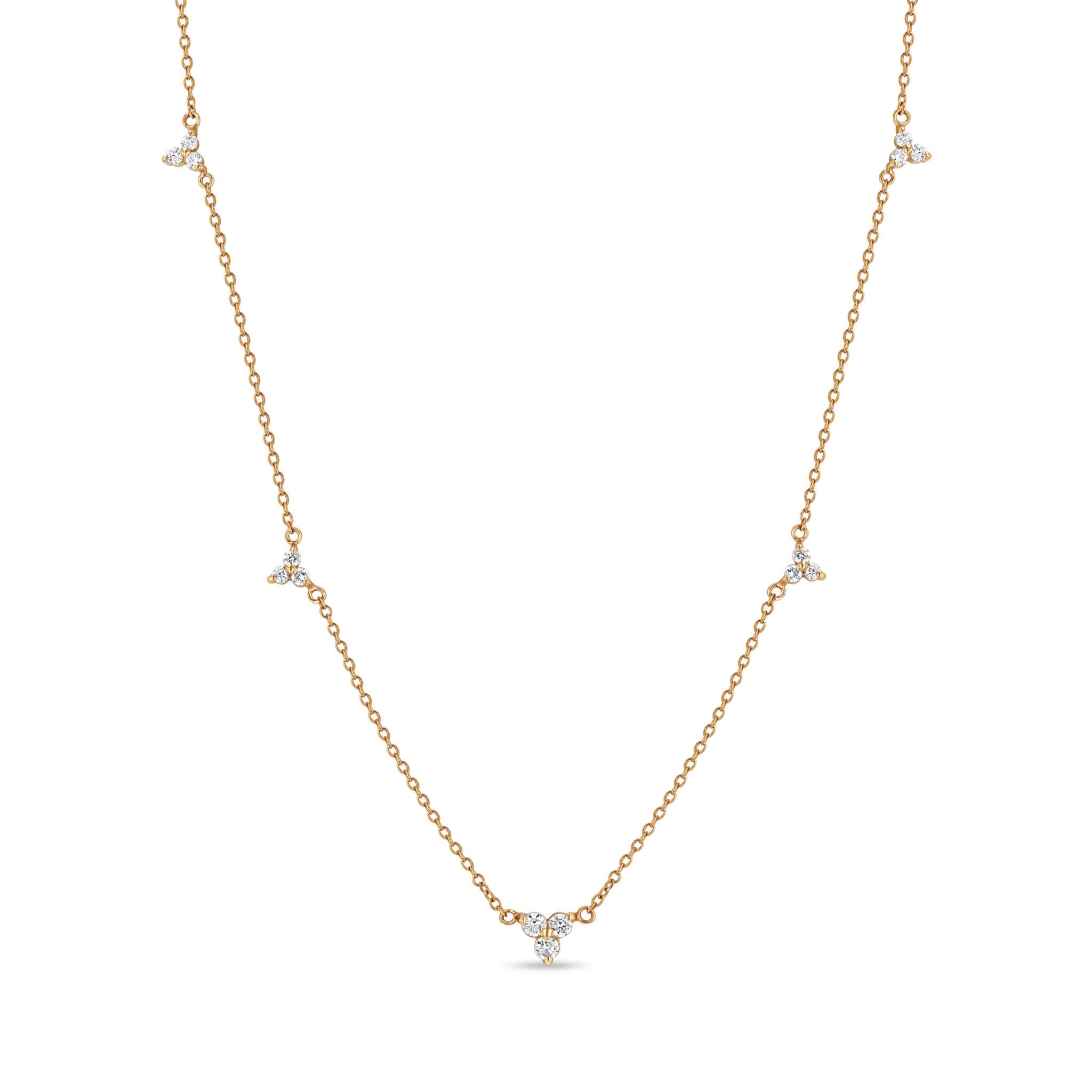 Zoë Chicco 14k Gold 5 Graduated Diamond Trio Station Necklace