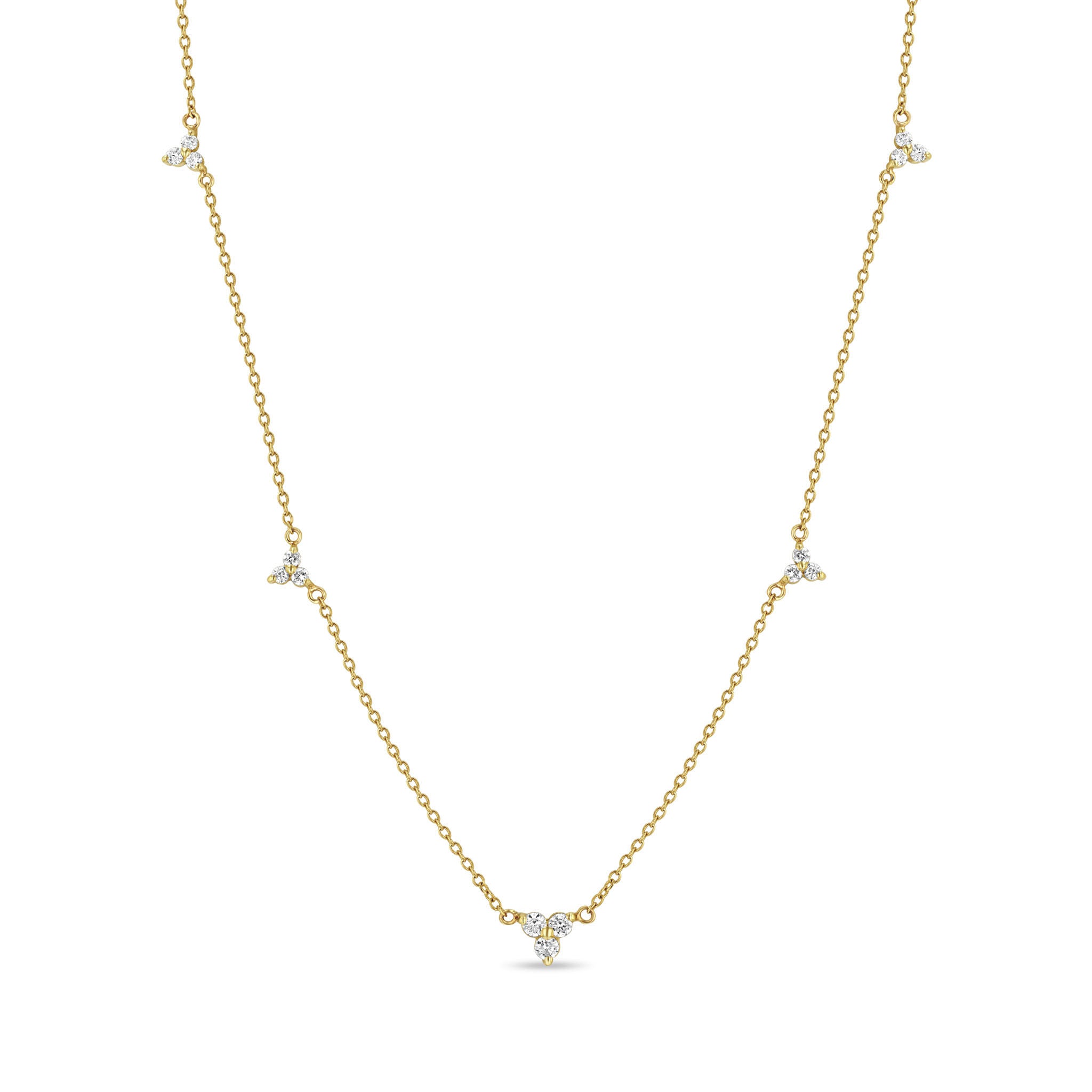 Zoë Chicco 14k Gold 5 Graduated Diamond Trio Station Necklace