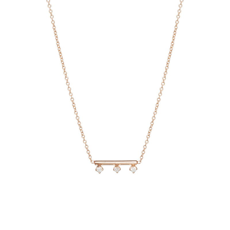 14k 3 Prong Diamond Bar Necklace