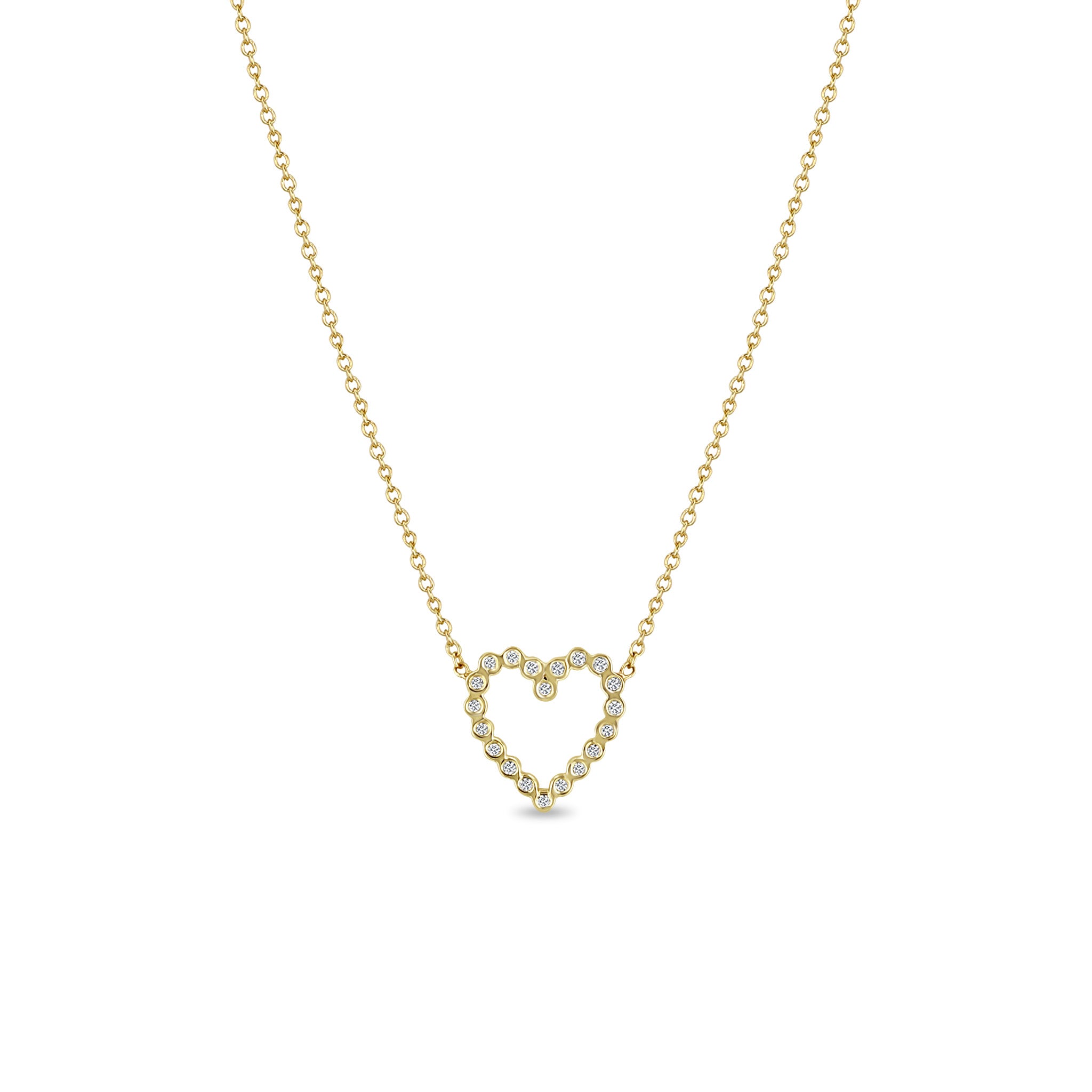 Zoë Chicco 14k Gold Small Diamond Bezel Open Heart Necklace