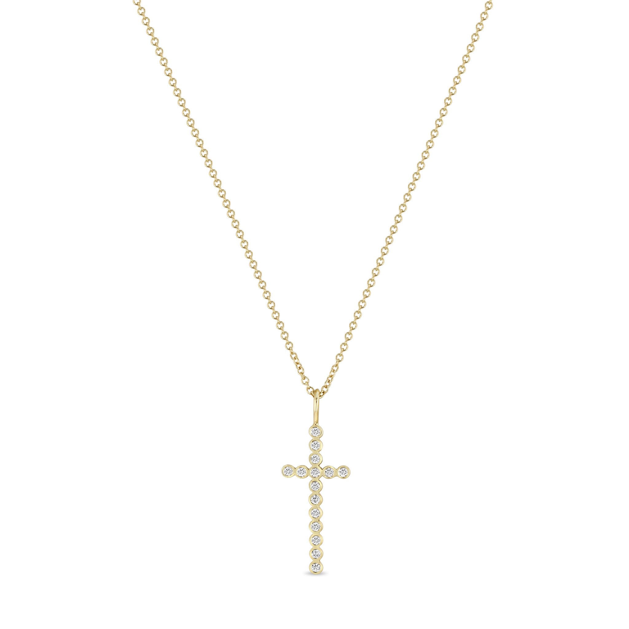 Zoë Chicco 14k Gold Diamond Bezel Cross Pendant Necklace