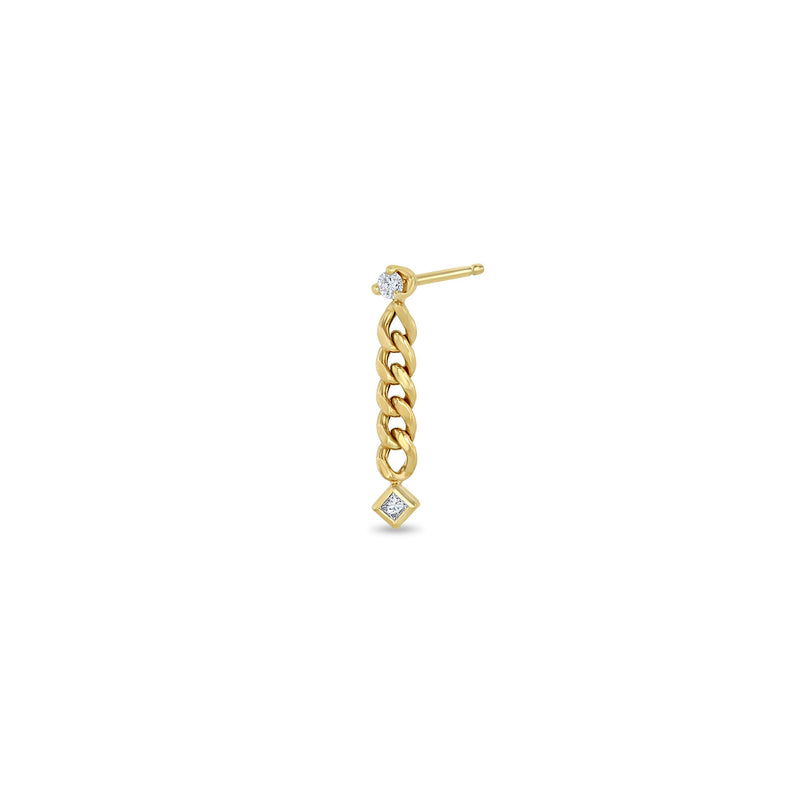 Single Zoë Chicco 14k Gold Prong & Princess Diamond Small Curb Chain Drop Earring