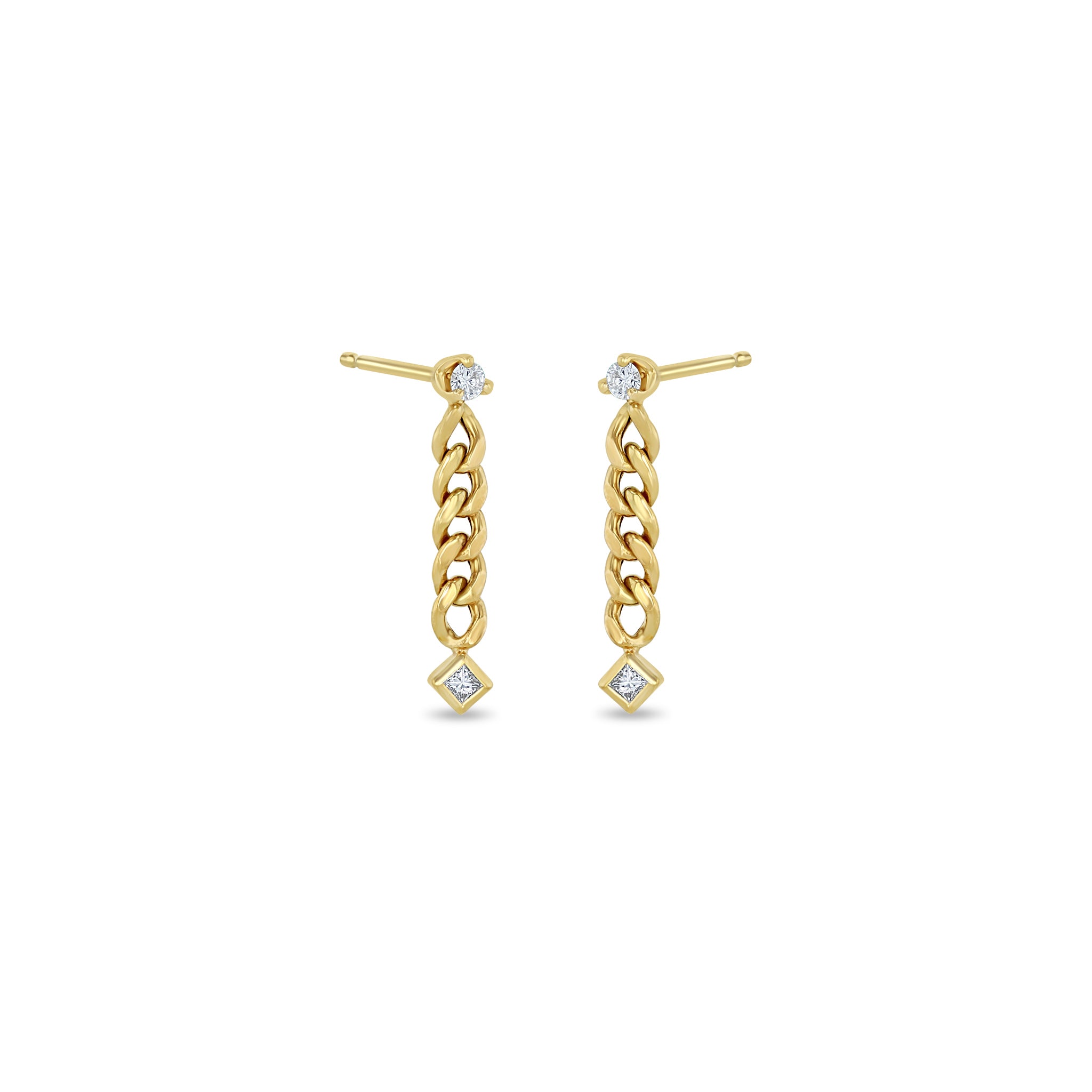 Zoë Chicco 14k Gold Prong & Princess Diamond Small Curb Chain Drop Earrings