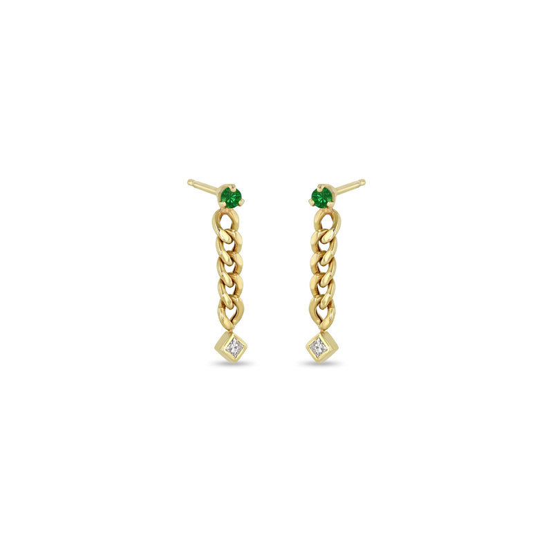 Zoë Chicco 14k Gold Prong Emerald & Princess Diamond Small Curb Chain Drop Earrings