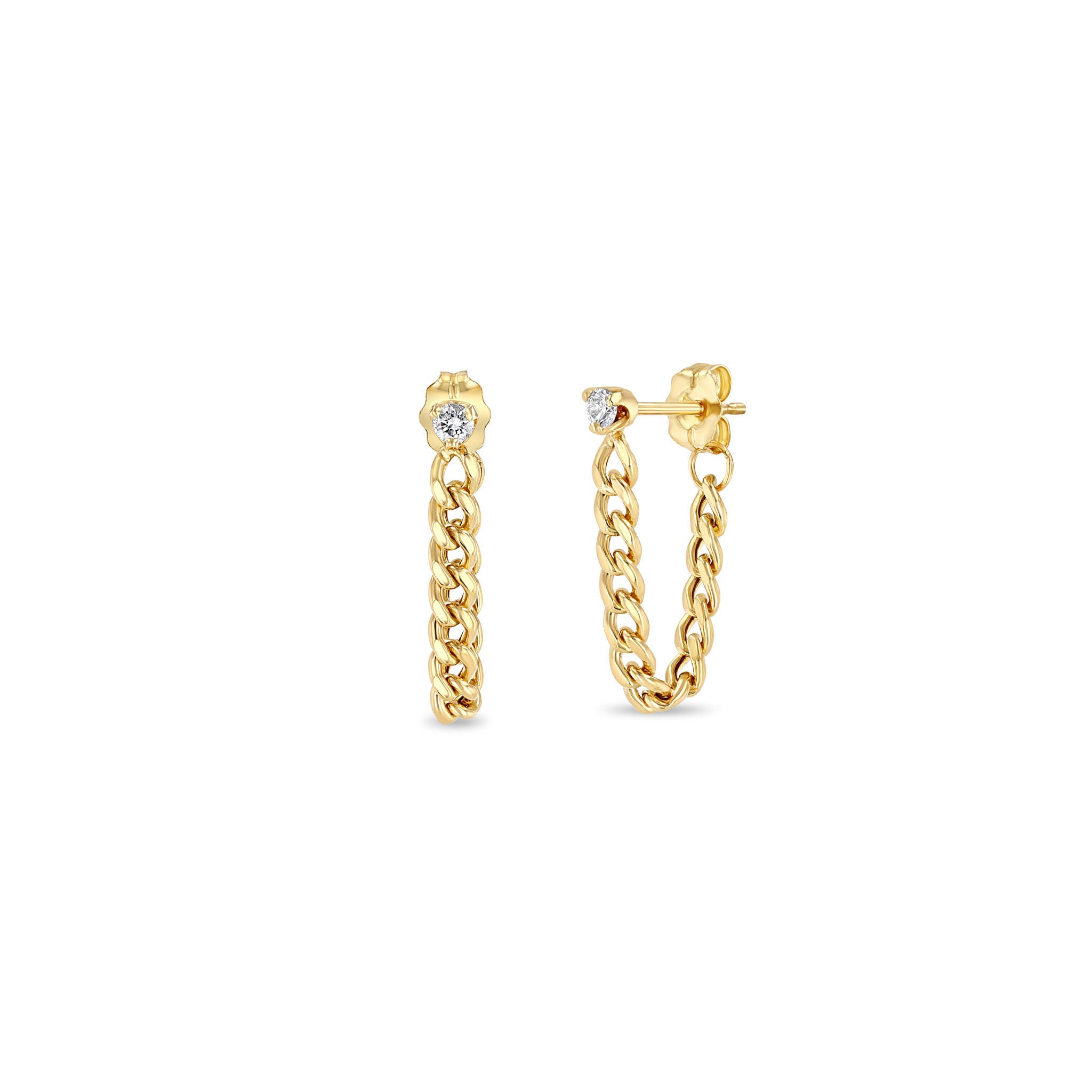 Zoë Chicco 14k Gold Prong Diamond Small Curb Chain Huggie Earrings