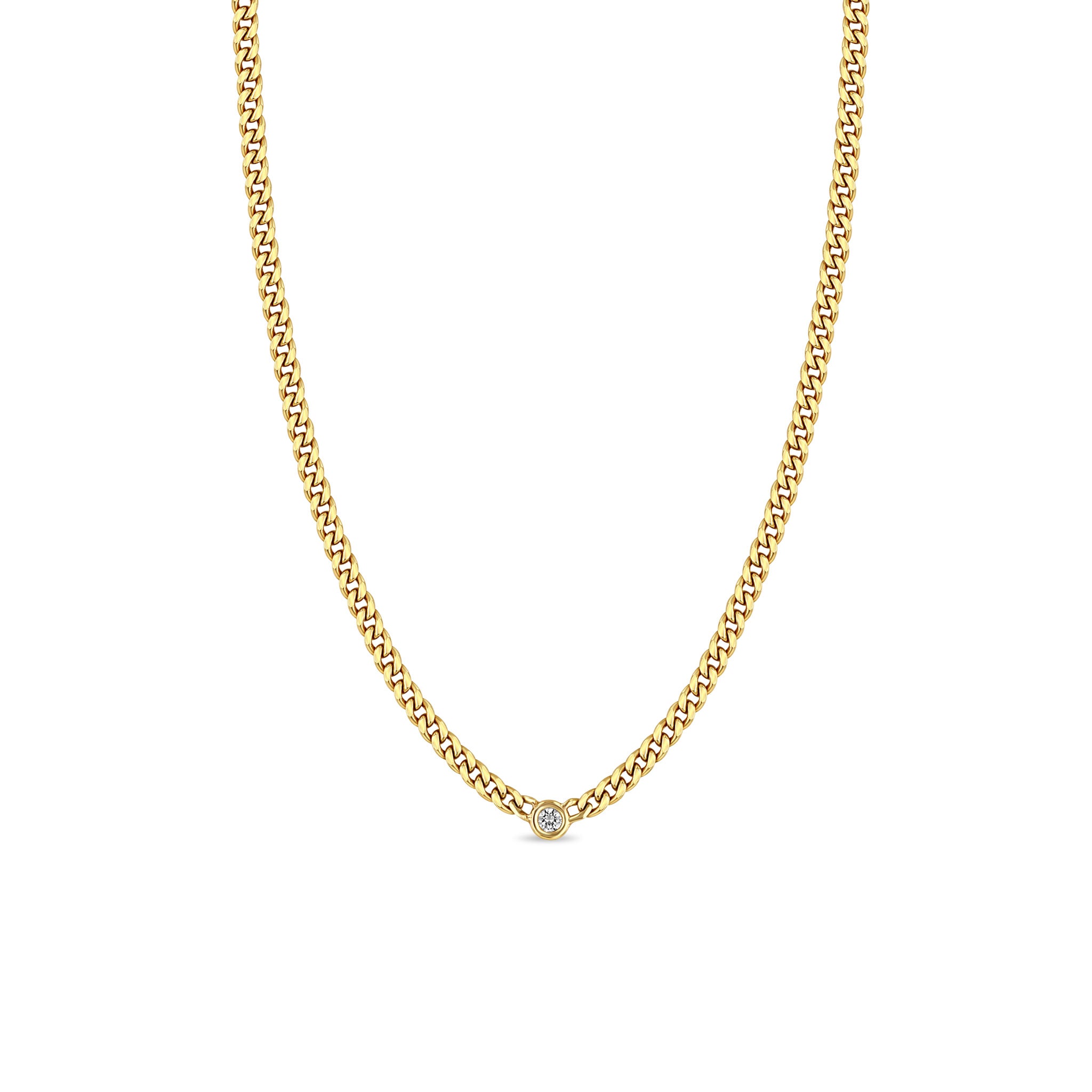 Zoë Chicco 14k Gold Small Curb Chain Necklace with Floating Diamond
