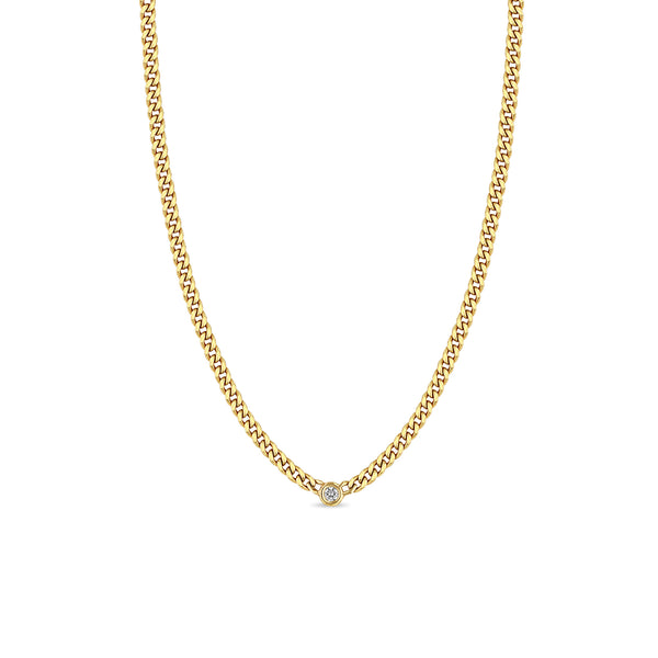 Zoë Chicco 14k Gold Small Curb Chain Necklace with Floating Diamond