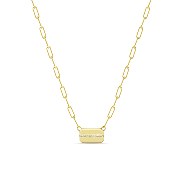 Zoë Chicco 14k Gold Horizontal Pavé Diamond Line Square Edge Dog Tag Necklace