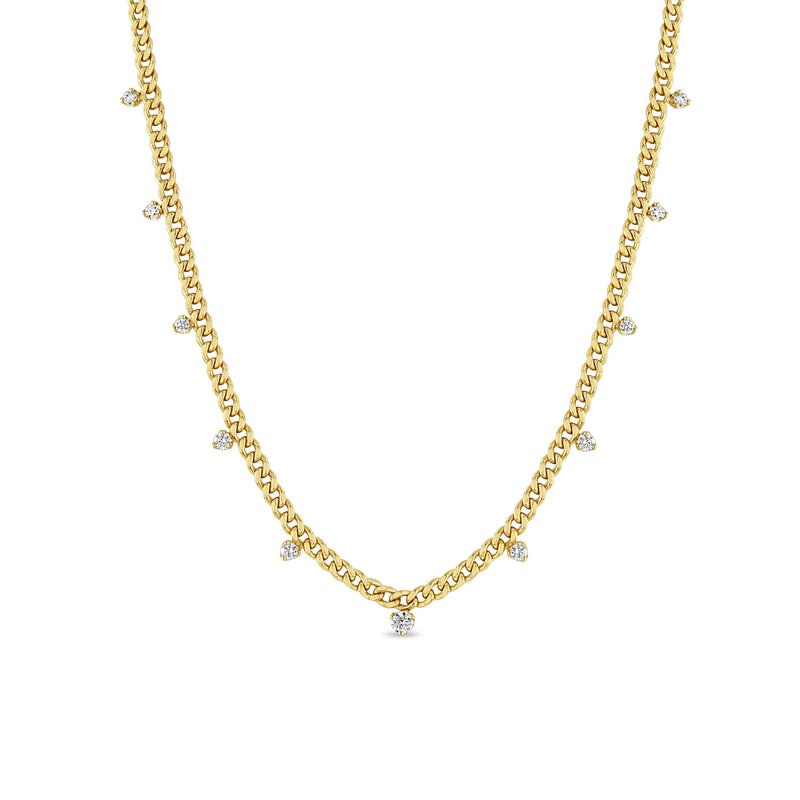 Zoë Chicco 14k Gold 11 Graduated Prong Diamond Small Curb Chain Necklace