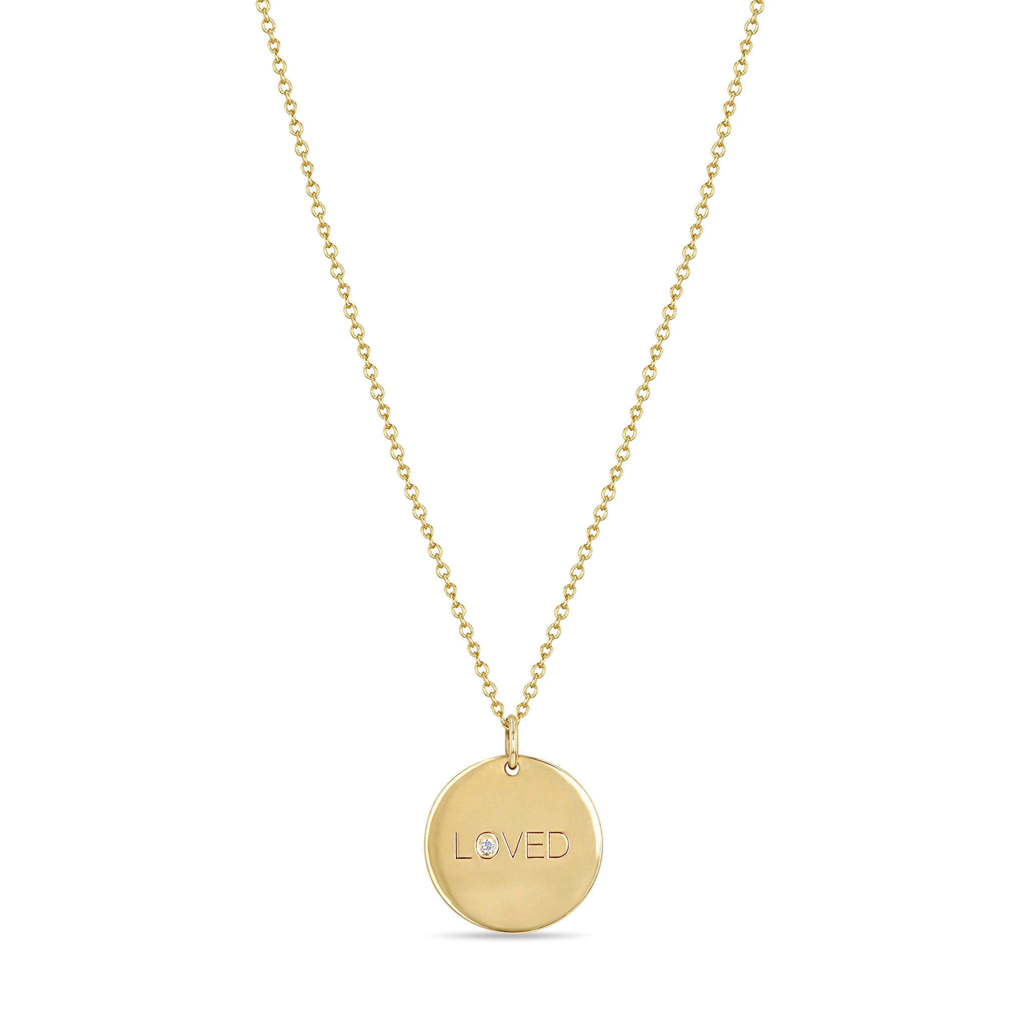 Zoë Chicco 14k Yellow Gold Small "LOVED" with Diamond Disc Pendant Necklace