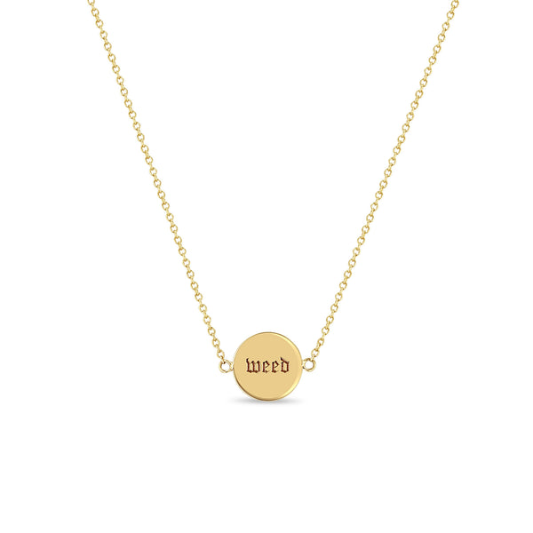 Zoë Chicco 14k Gold wine & weed Double-Sided Disc Necklace - weed side shown