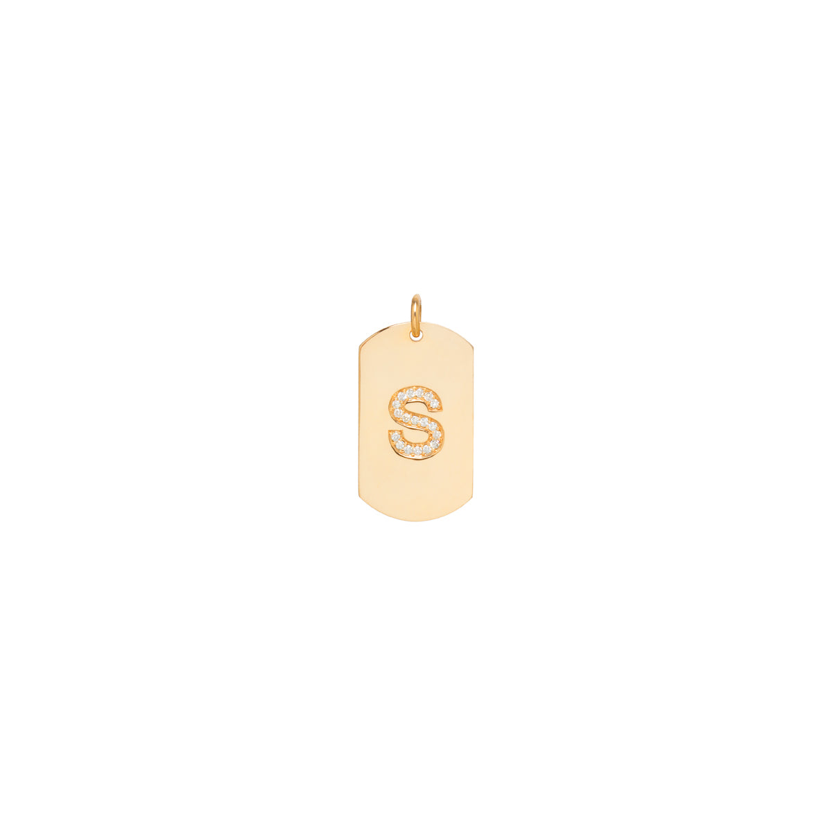 14k Pavé Diamond Initial Medium Dog Tag Charm Pendant