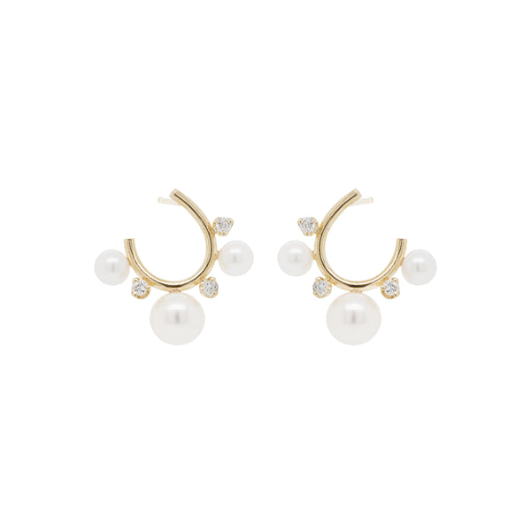 Zoë Chicco 14k Gold Graduated Pearl & Prong Diamond Front to Back Circle Hoops