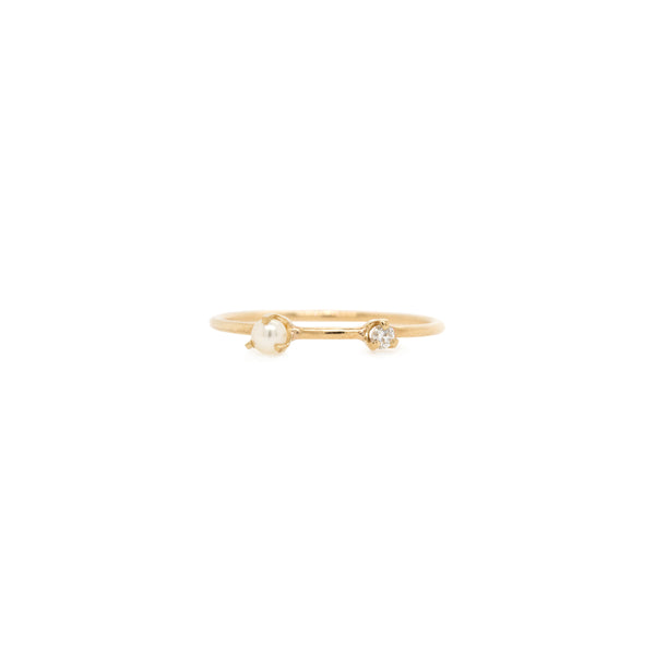 14k Tiny Pearl & Diamond Thin Band Ring