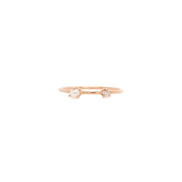 14k Tiny Pearl & Diamond Thin Band Ring