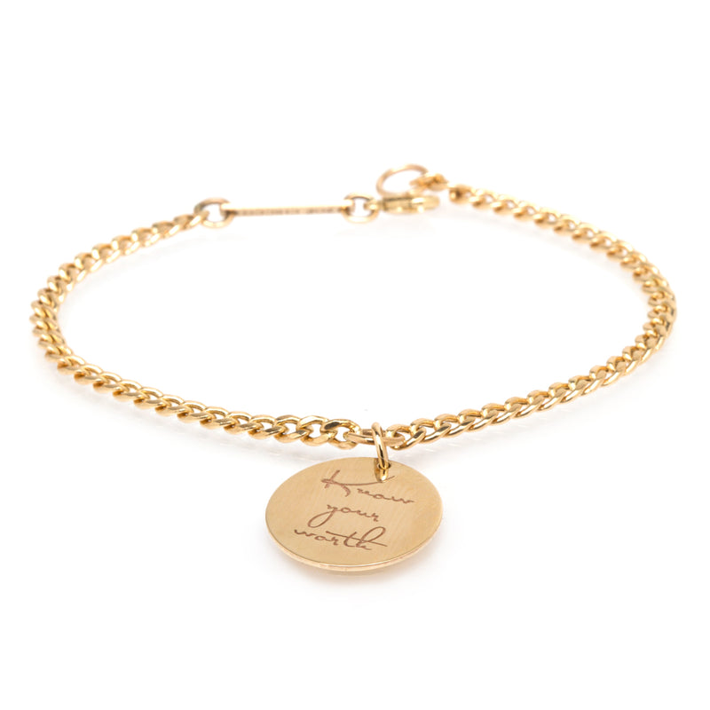 Zoë Chicco 14kt Gold Small Mantra Charm Bracelet with Know your worth engraved