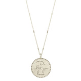 14k Small Mantra Heart Border Necklace on Tiny Bar & Cable Chain