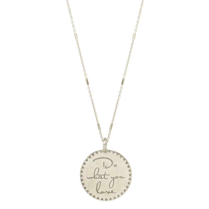 14k Small Mantra Heart Border Necklace on Tiny Bar & Cable Chain