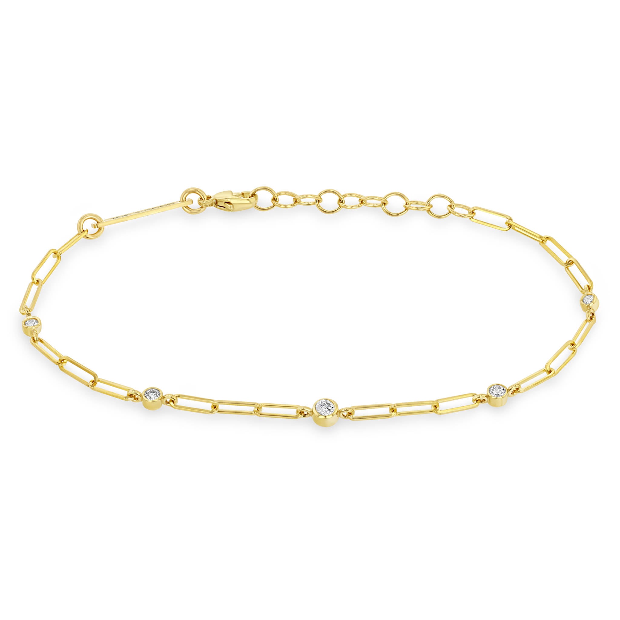 Zoë Chicco 14k Gold Graduated Diamond Bezel Small Paperclip Chain Bracelet