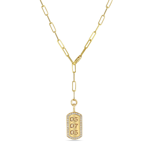 Zoë Chicco 14k Gold Engraved Date Dog Tag Necklace on Adjustable Paperclip Chain