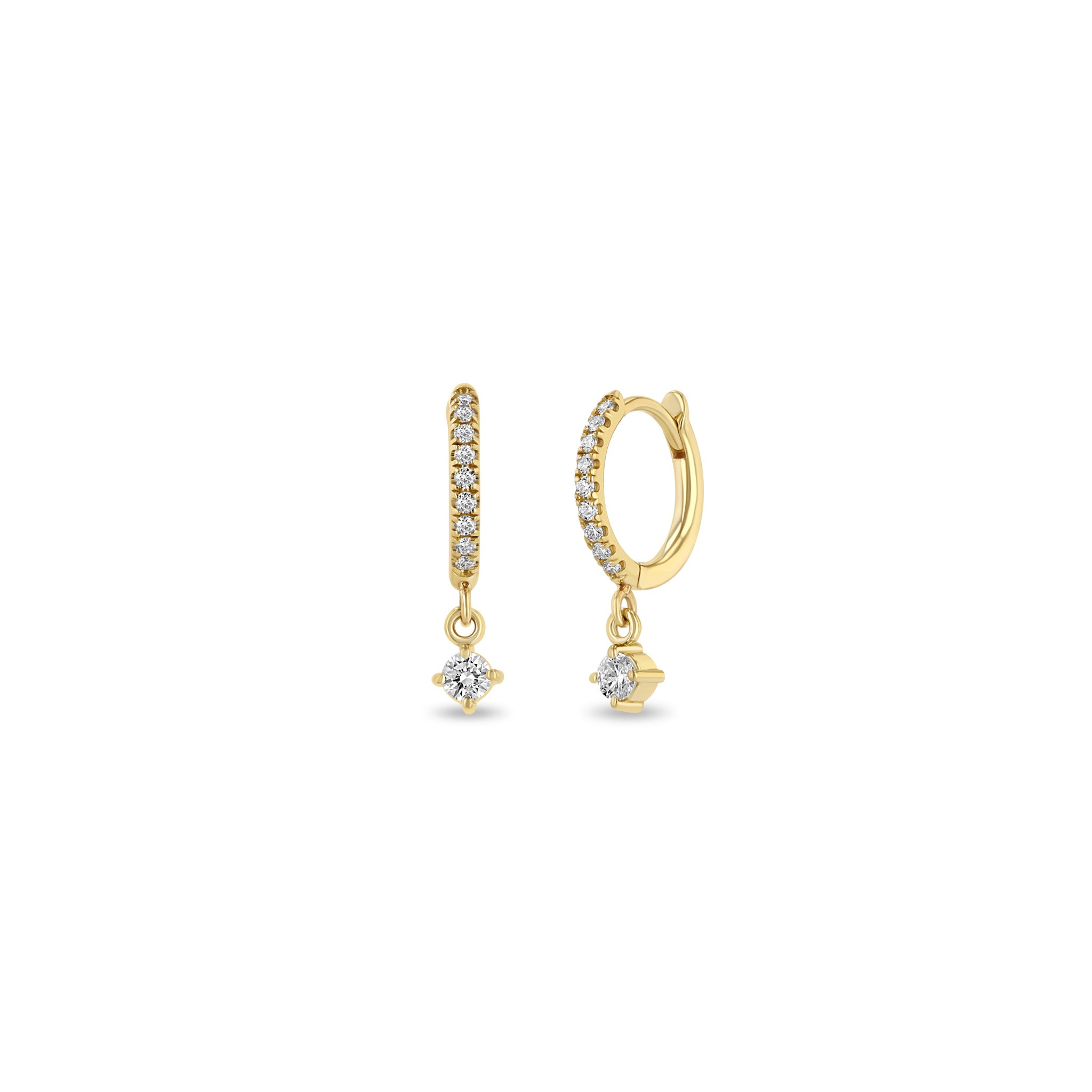 Zoë Chicco 14k Gold Dangling Diamond Small Pavé Diamond Hinge Huggie Hoops