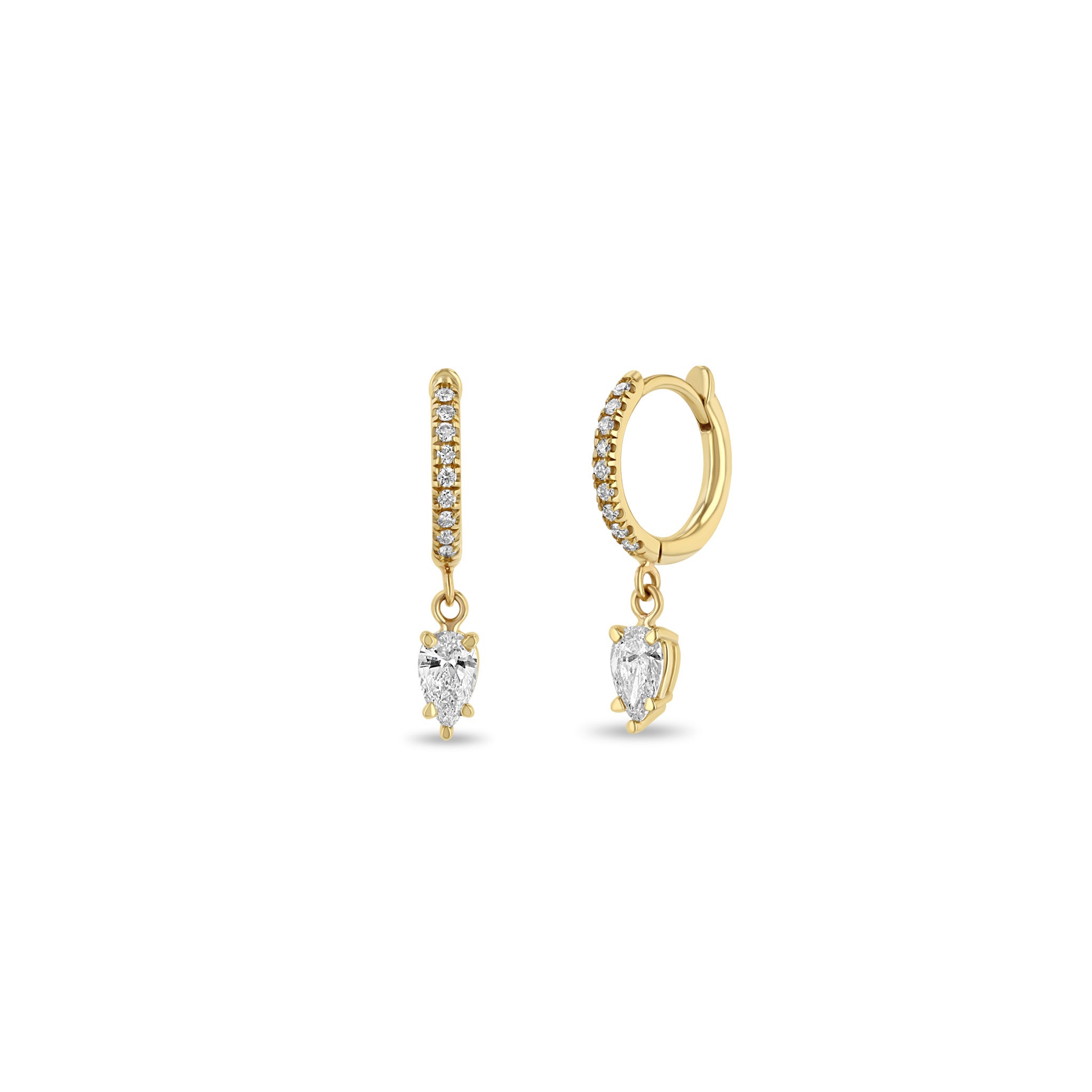 Zoë Chicco 14k Gold Dangling Pear Diamond Small Pavé Diamond Hinge Huggie Hoops