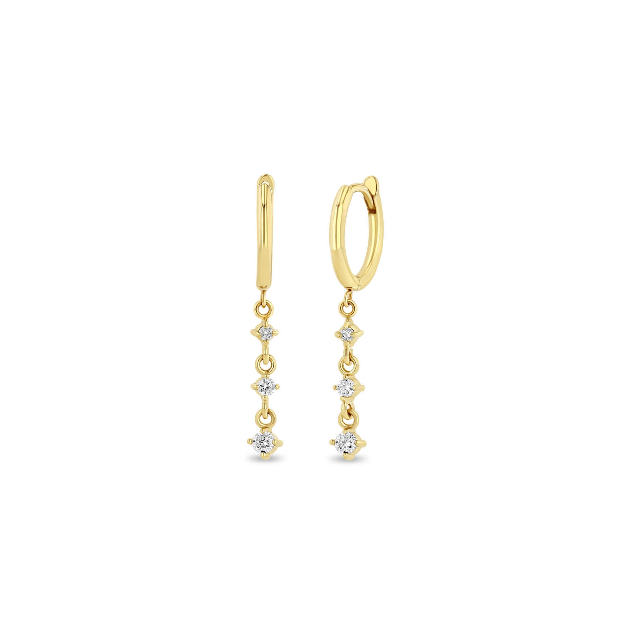 Zoë Chicco 14k Gold Small Hinge Huggie Hoops with Linked Diamond Drop