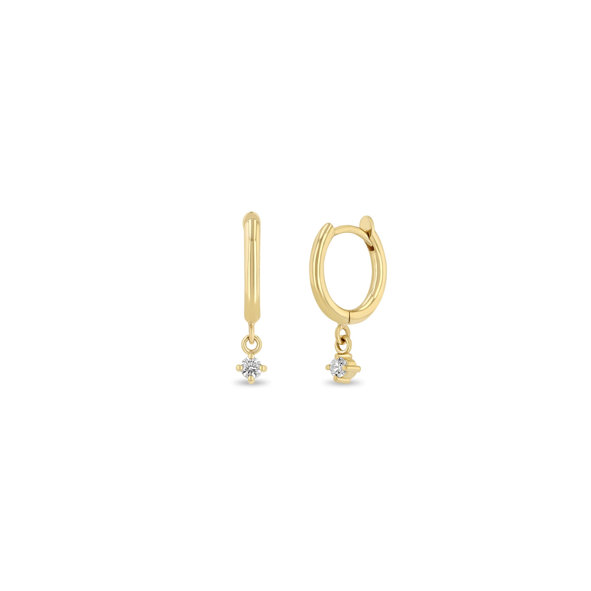 Zoë Chicco 14k Gold Dangling Diamond Small Hinge Huggie Hoop Earrings