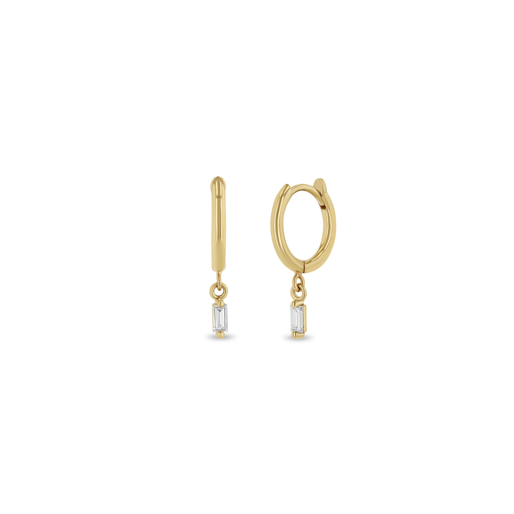 Zoë Chicco 14k Gold Dangling Baguette Diamond Small Hinge Huggie Hoops