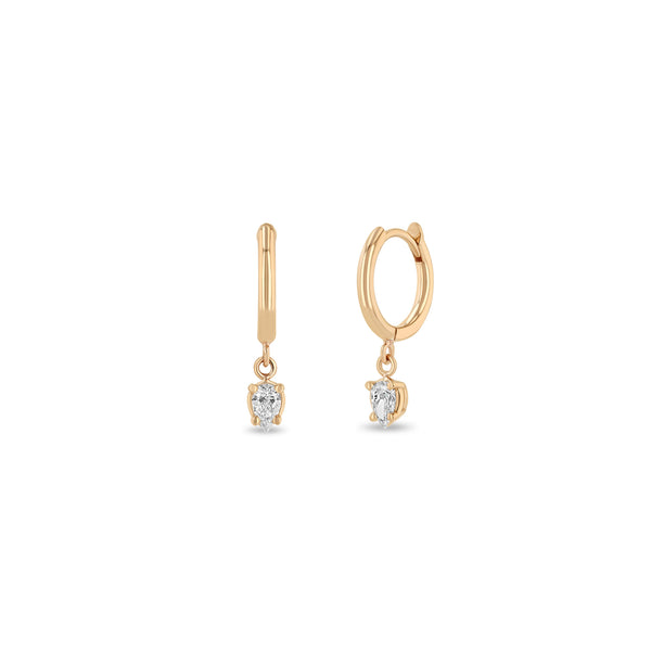 Zoë Chicco 14k Gold Dangling Pear Diamond Small Hinge Huggie Hoop Earrings