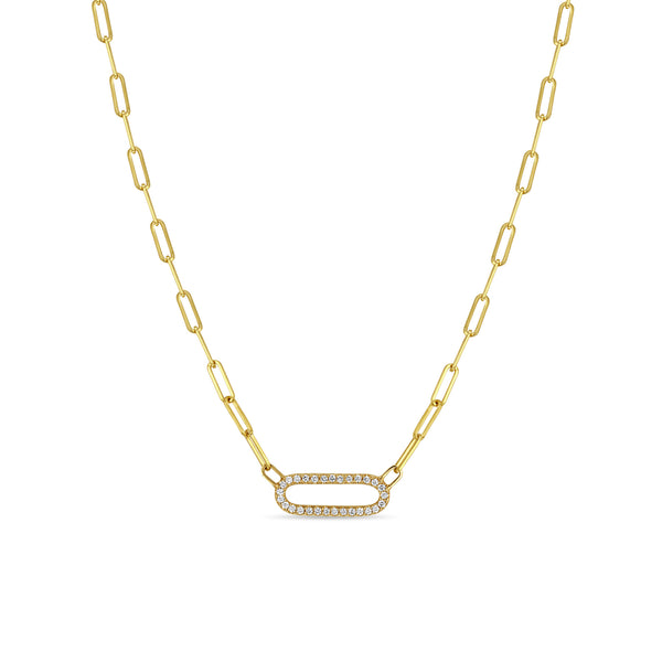 Zoë Chicco 14k Gold Pavé Diamond Link Small Paperclip Chain Necklace