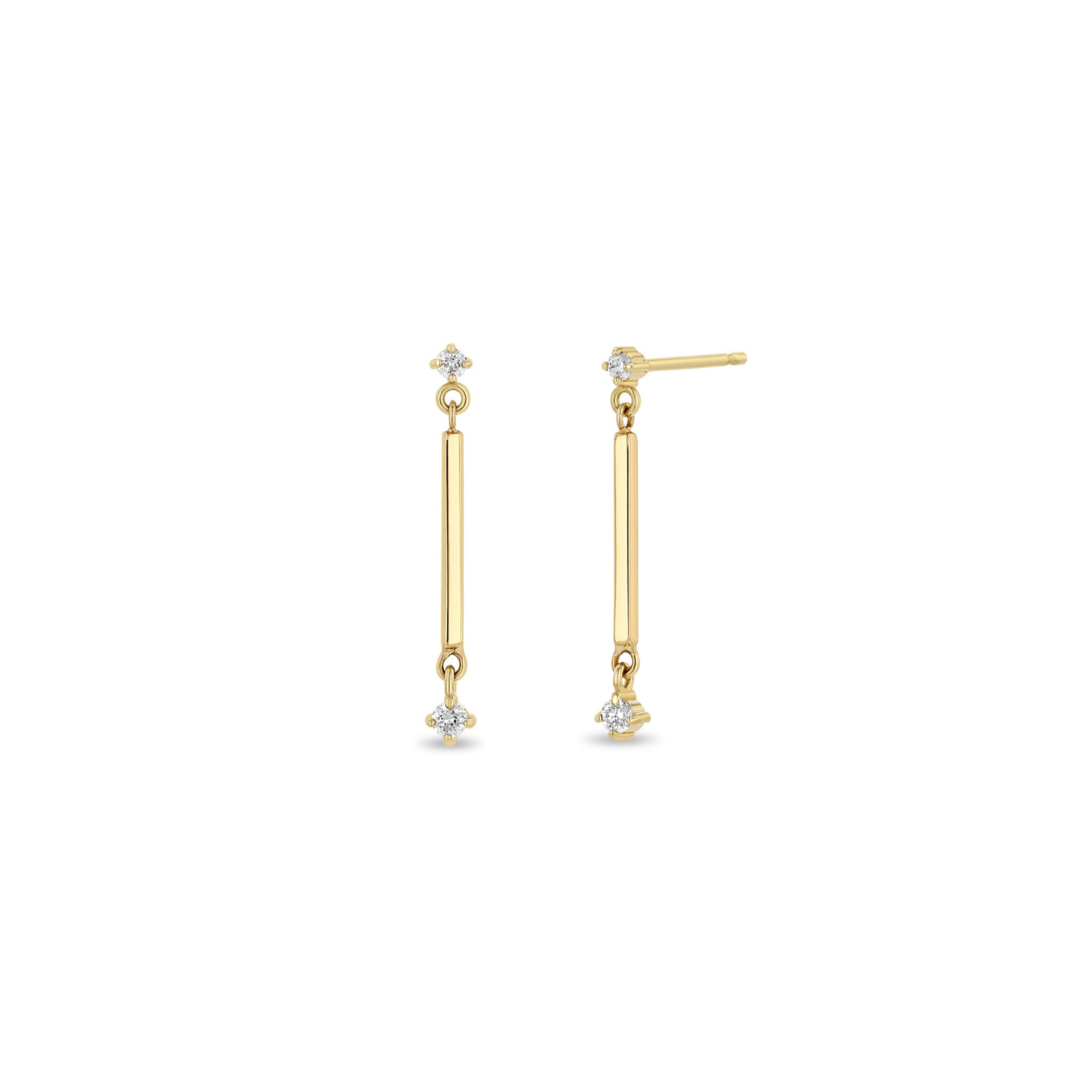 Zoë Chicco 14k Gold Bar & 2 Prong Diamond Drop Earrings