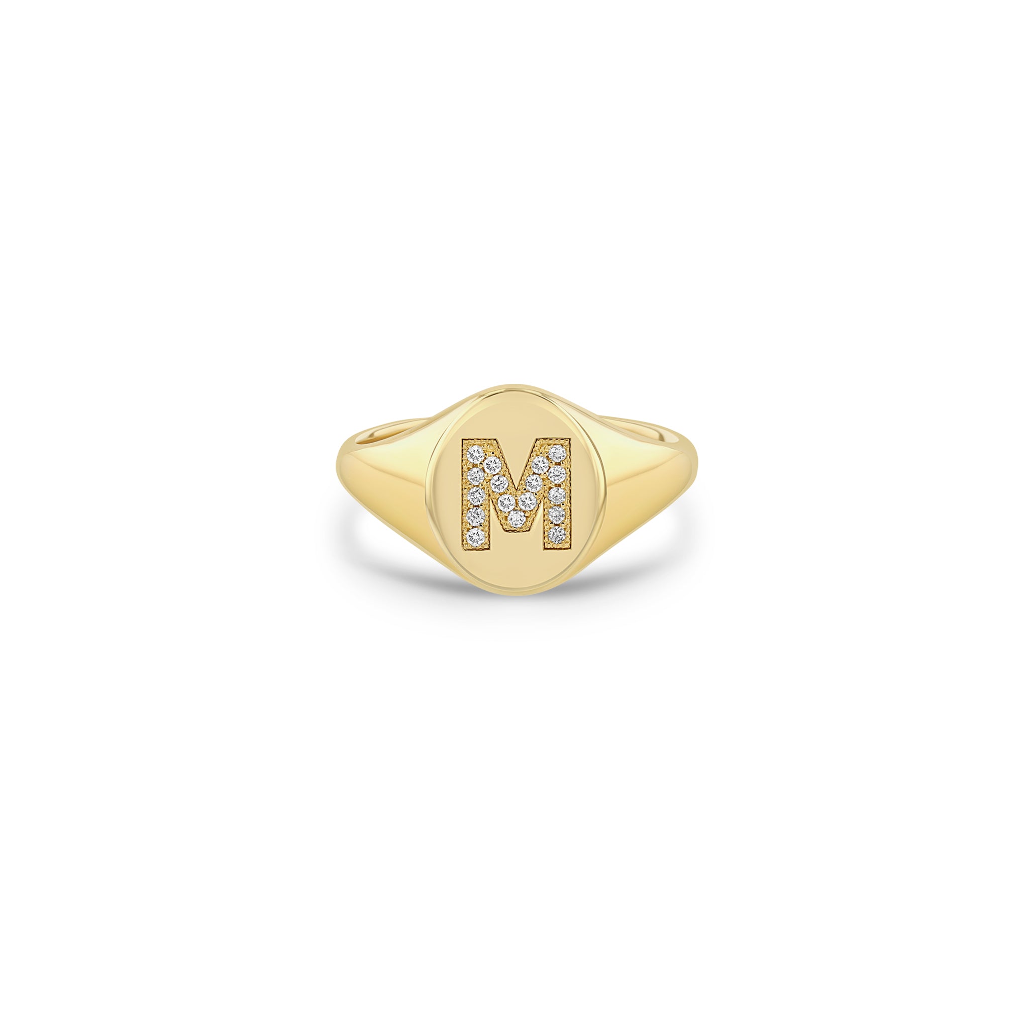 Zoë Chicco 14kt Gold Pavé Diamond Initial Oval Signet Ring