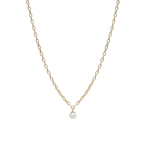 Zoë Chicco 14k Gold Small Square Oval Link Dangling Pearl Necklace