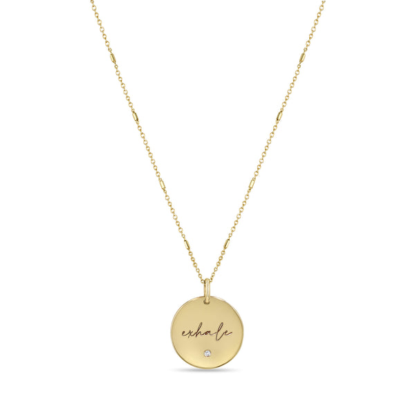 Zoë Chicco 14k Yellow Gold Small "exhale" Disc Pendant on Bar & Cable Chain Necklace