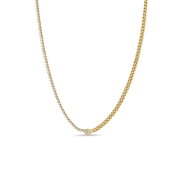 Zoë Chicco 14k Gold Floating Diamond Mixed Curb Chain & Diamond Tennis Necklace