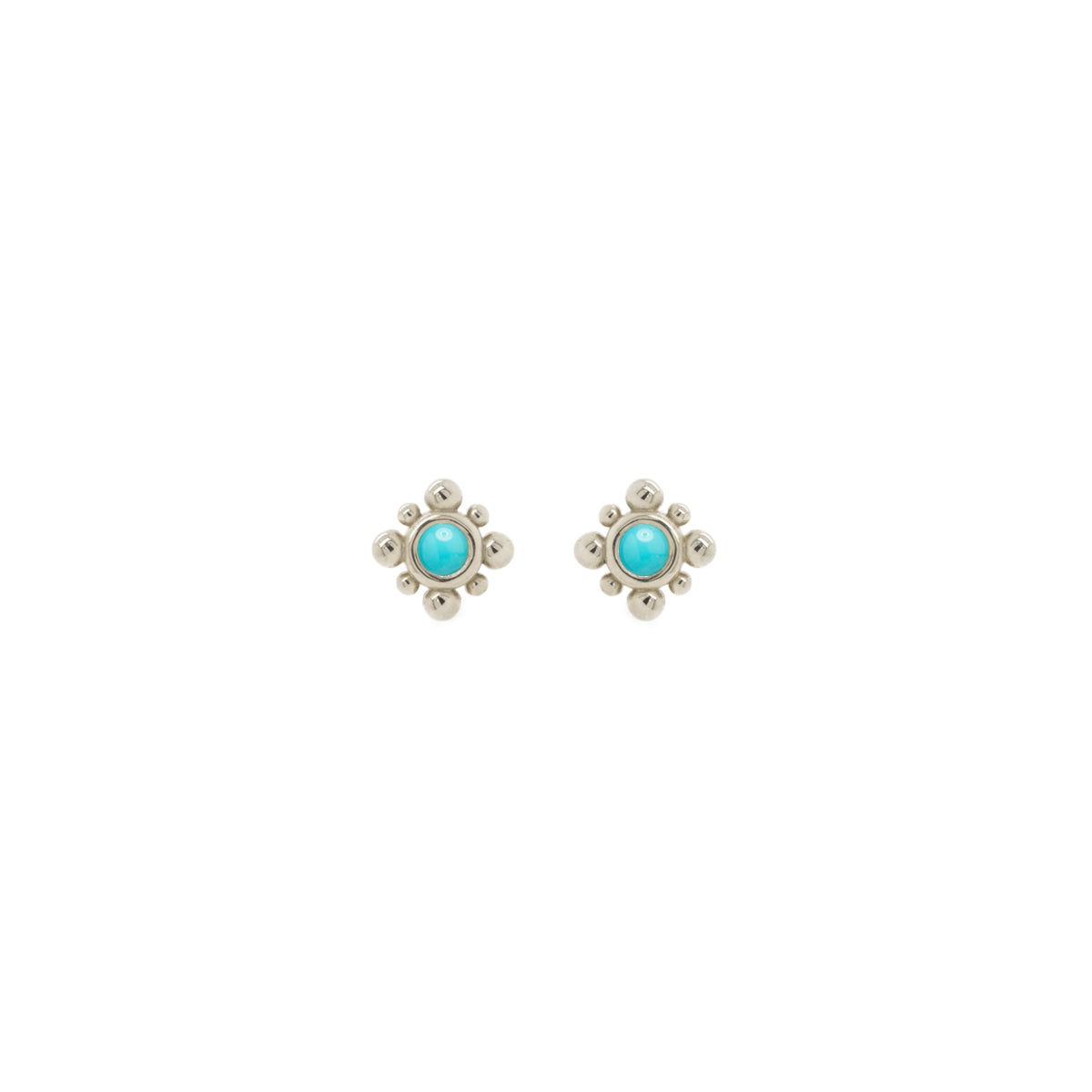 14k Tiny Bead Turquoise Starburst Stud Earrings