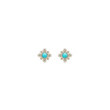 14k Tiny Bead Turquoise Starburst Stud Earrings