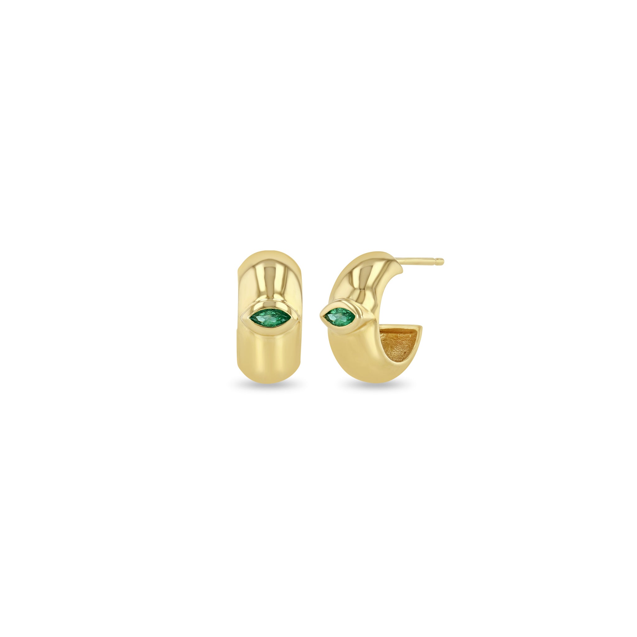 Zoë Chicco 14k Gold Marquise Emerald Wide Chubby Huggie Hoop Earrings