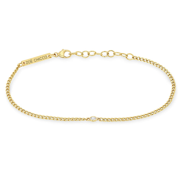 Zoë Chicco 14k Gold Extra Small Curb Chain Bracelet with Floating Diamond
