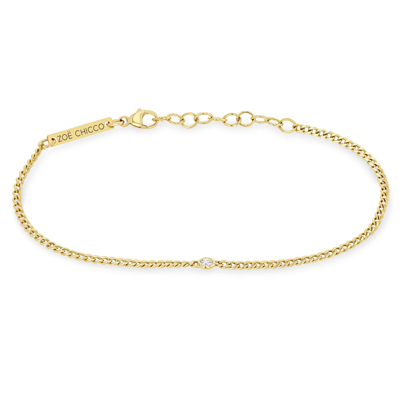 Zoë Chicco 14k Gold Extra Small Curb Chain Bracelet with Floating Diamond