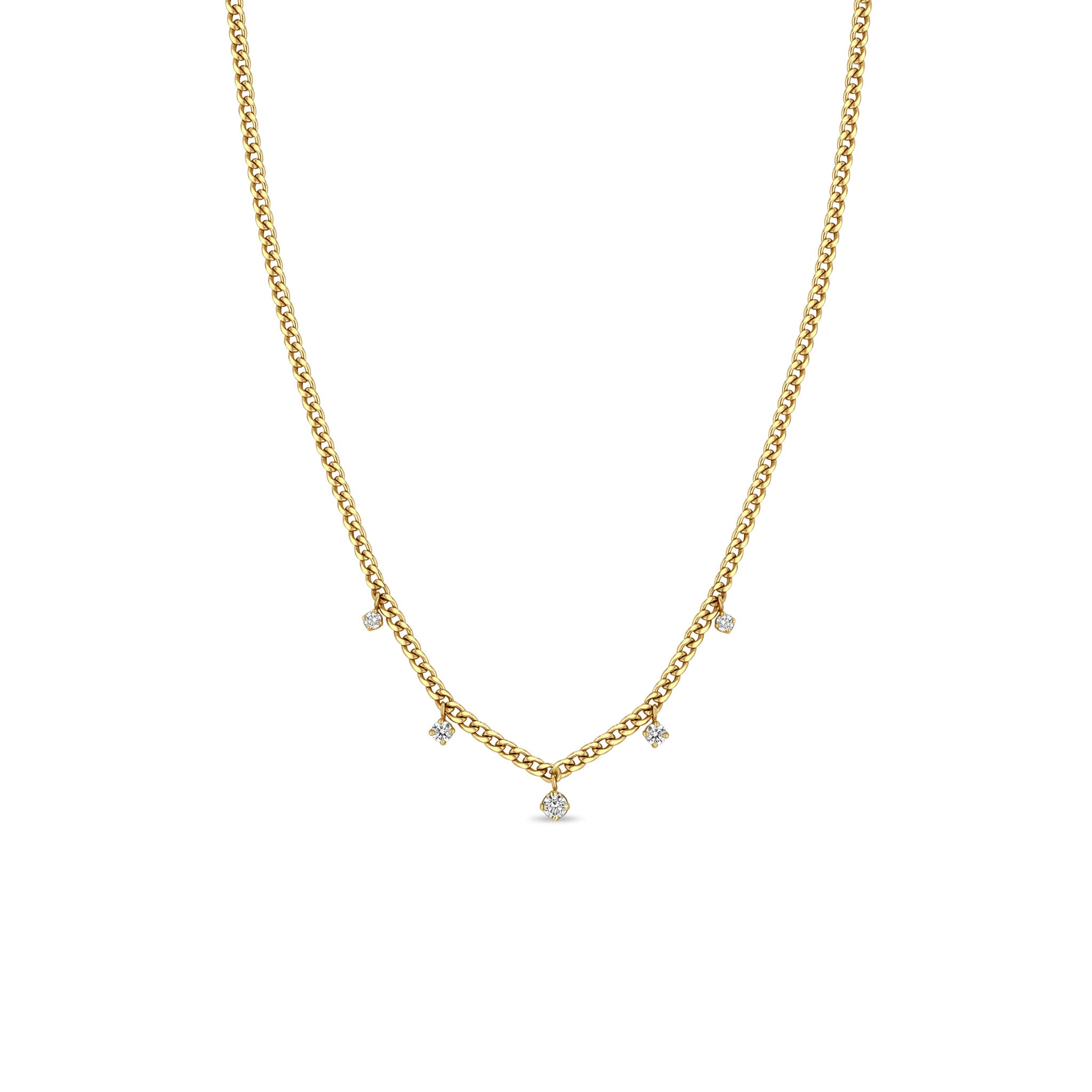 Zoë Chicco 14k Gold 5 Dangling Diamond Extra Small Curb Chain Necklace