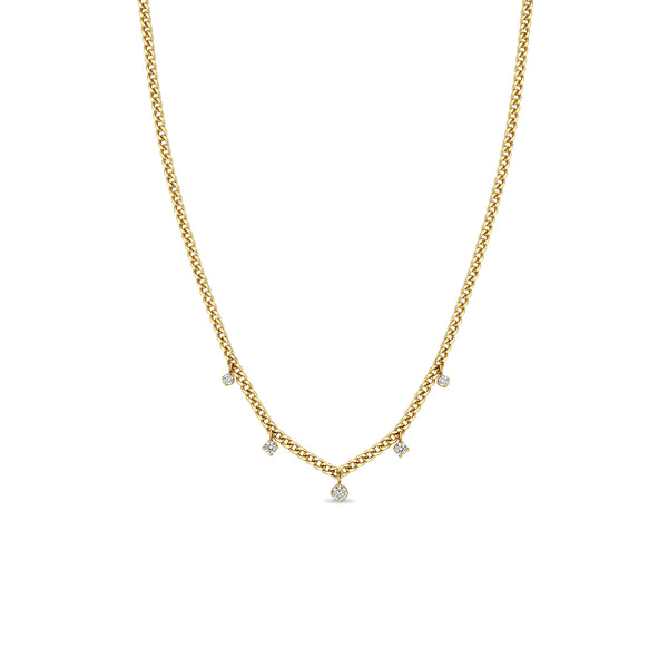 Zoë Chicco 14k Gold 5 Dangling Diamond Extra Small Curb Chain Necklace
