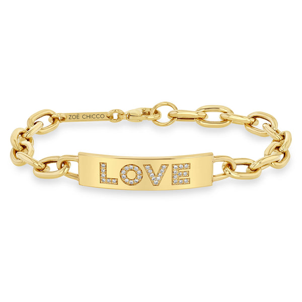 Zoë Chicco 14k Gold Pavé Diamond LOVE XL Square Oval Chain ID Bracelet