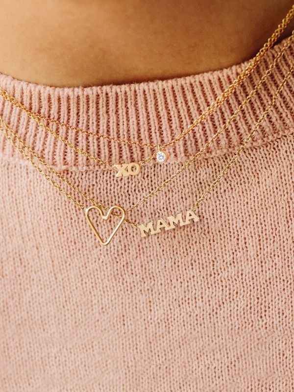 2025 Mother's Day Gift Guide - Under $1000 including MAMA, open heart, and diamond pendants.