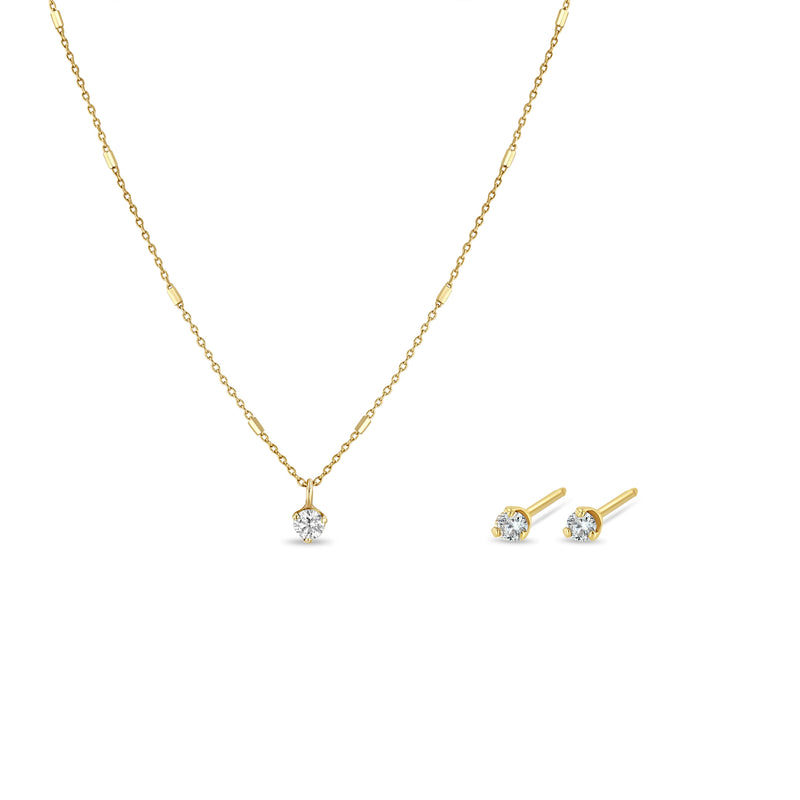 14k Solitaire Diamond Necklace and Earring Suite