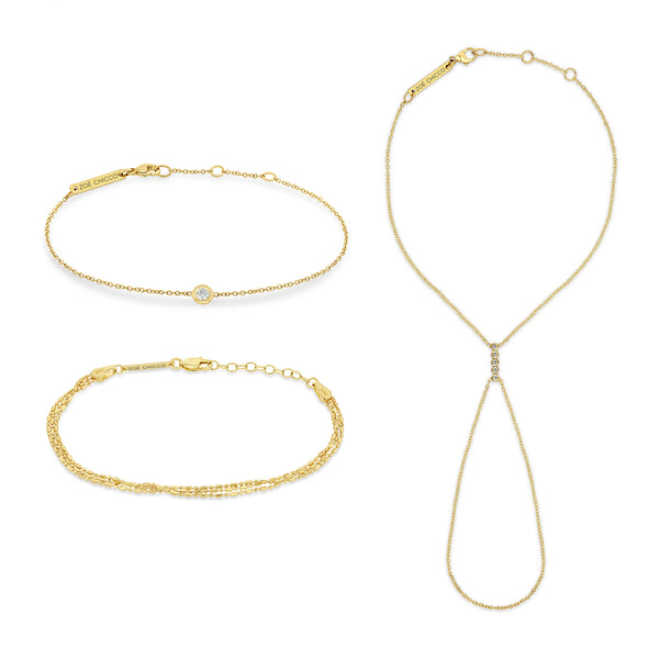 14k Delicate Chain Bracelet and Hand Chain Set