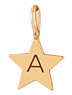 Zoe Chicco 14k rose gold star-shaped pendant with an engraved letter 'A' on a transparent background