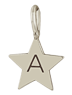 Zoe Chicco 14k white gold star-shaped charm pendant with an engraved letter 'A' on a transparent background