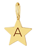 Zoe Chicco 14k gold star-shaped charm pendant with an engraved letter 'A' on a transparent background
